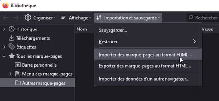 Firefox bookmarks: export and import bookmarks